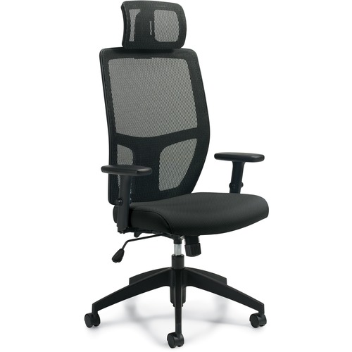 Global Mesh Back Synchro-Tilter with Adjustable Headrest - Echo Fabric Seat - Black Back - High Back - 5-star Base - 1 Each