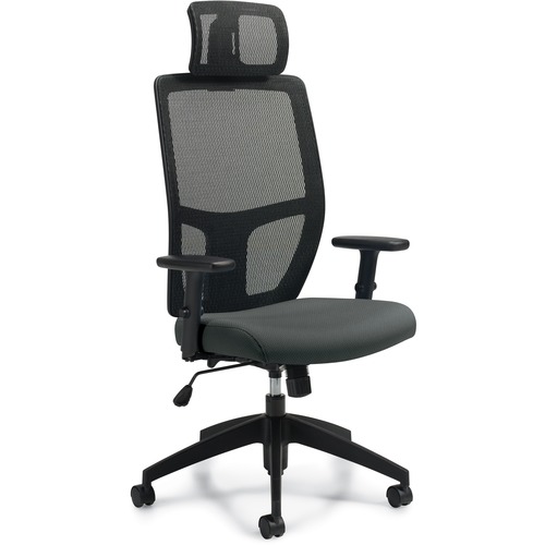 Offices To Go Mesh Back Synchro-Tilter with Adjustable Headrest - Ironwork Fabric Seat - Black Back - High Back - 5-star Base - 1 Each