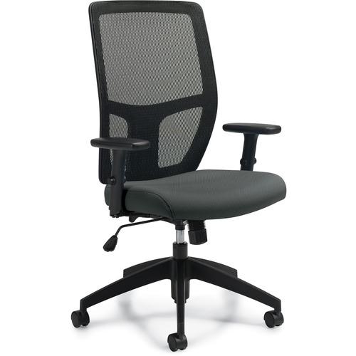 Offices To Go Mesh Back Synchro-Tilter - Ironwork Fabric Seat - Black Back - High Back - 5-star Base - 1 Each