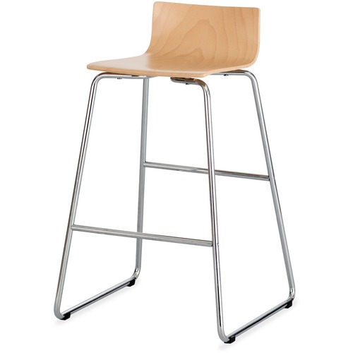 Safco Bosk Stool - Beech Beech Plywood Seat - Chrome Plated Steel, Epoxy Frame - Mid Back - 1 Each