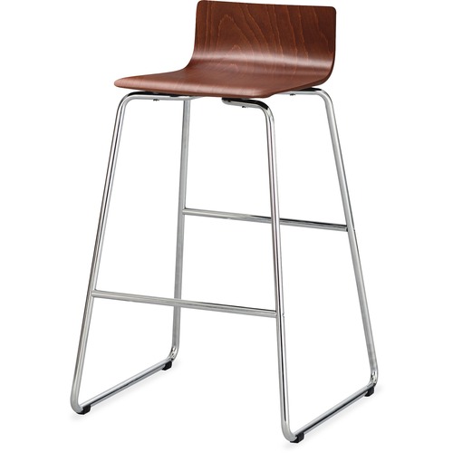 Safco Bosk Stool - Cherry Beech Plywood Seat - Chrome Plated Steel, Epoxy Frame - Mid Back - 1 Each