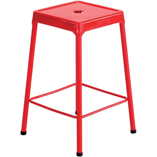 Safco Steel Counter Stool - Four-legged Base - Red - Steel - 1 Each
