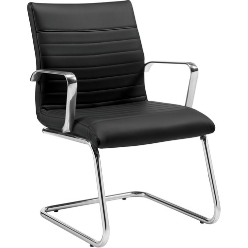 Offices To Go Medium Back Ultra Guest Chair with Arms - Black Luxhide Seat - Black Luxhide Back - Chrome Steel Frame - Mid Back - Cantilever Base - Yes - 1 Each