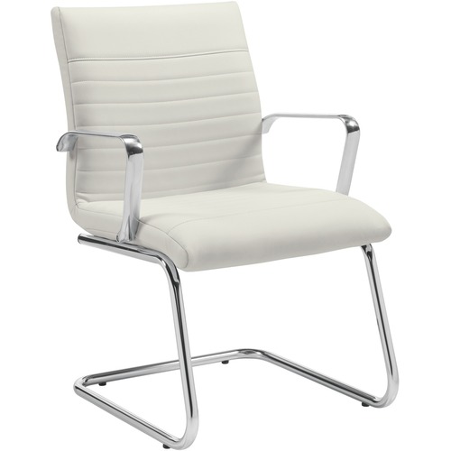 Offices To Go Medium Back Ultra Guest Chair with Arms - White Luxhide Seat - White Luxhide Back - Chrome Steel Frame - Mid Back - Cantilever Base - Yes - 1 Each