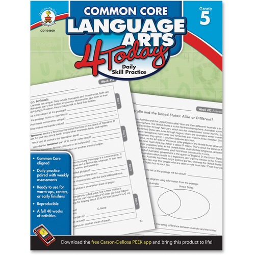 Carson Dellosa Education Grade 5 Common Core Language Arts 4 Today Printed Book - 96 Pages - Book - Grade 5
