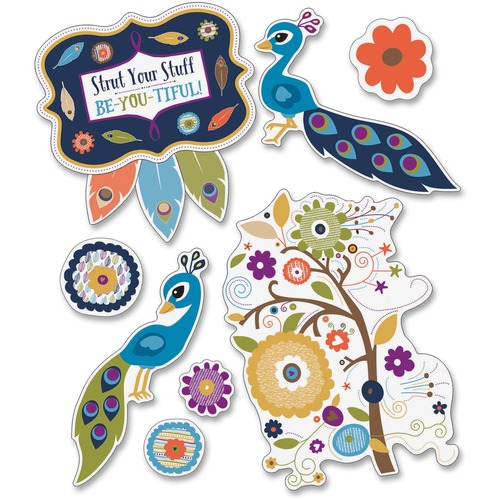 Carson Dellosa Education You-Nique Strut Your Stuff Bulletin Board Set - Learning, Encouragement, Fun Theme/Subject - 3 x Peacock, 17 x Flower, 30 x Feather, 2 x Branch Shape - Strut Your Stuff, Contemporary Patterns - Multicolor - 54 / Set