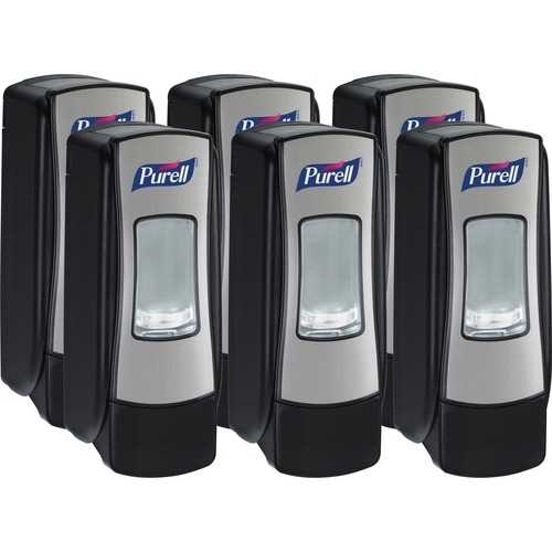 PURELL® ADX-7 Push-Style Dispenser for PURELL Hand Sanitizer - Manual - 23.67 fl oz Capacity - Chrome, Black - 6 / Carton