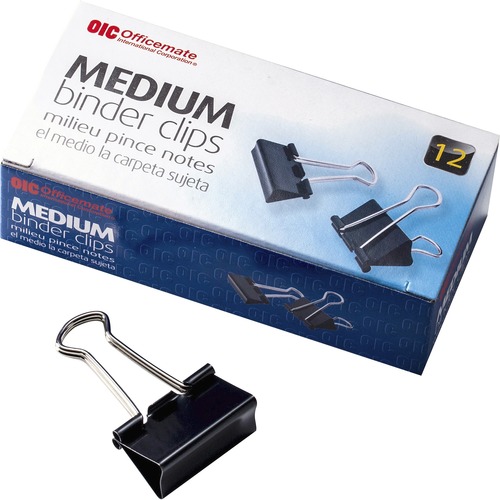 Officemate Binder Clips - Medium - 9" Length x 2.4" Width - 0.62" Size Capacity - for File - Corrosion Resistant, Durable - 12 / Pack - Black