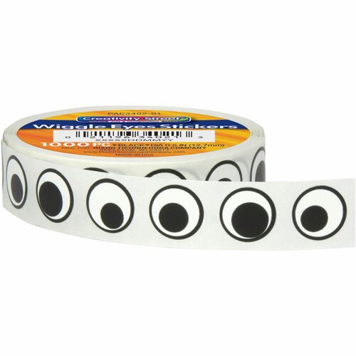 Creativity Street Wiggle Eyes Stickers - Fun, Learning Theme/Subject - 1000 Eye - Self-adhesive - Black/White - 1000 / Pack - 1/2"