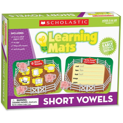 Scholastic Res. Short Vowels Learning Mats - Theme/Subject: Learning - Skill Learning: Short Vowels, Letter Sound, Word, Writing, Vocabulary - 20 Pieces - 1 Each