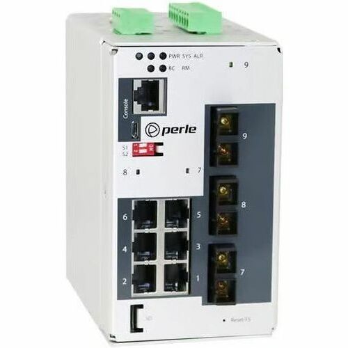 Perle IDS-509F Managed Industrial Ethernet Switch with Fiber 9 port Compact DIN Rail Switch