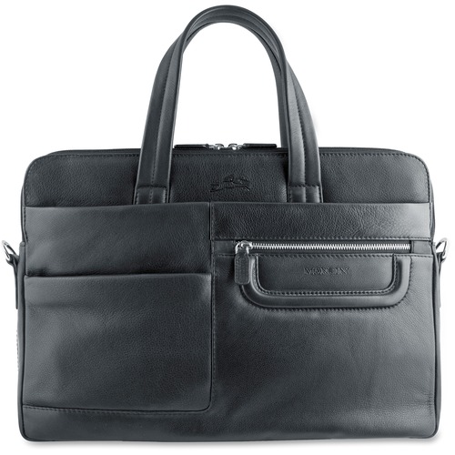 MANCINI Manhattan II Carrying Case (Briefcase) for 15.6" Notebook - Black - Top Grain Leather - Shoulder Strap - 11.50" (292.10 mm) Height x 16.50" (419.10 mm) Width x 3.75" (95.25 mm) Depth - 1 Pack