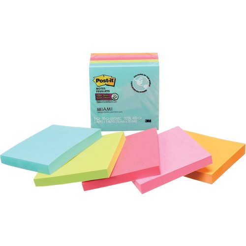 Post-it® Super Sticky Adhesive Note - 3" x 3" - Square - Removable, Repositionable, Recyclable - 5 / Pack