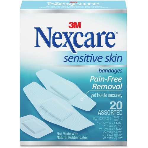 3M Nexcare™ Sensitive Skin Bandages - Blue - Assorted Sizes - 20 / Pack
