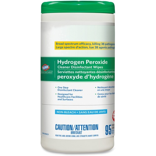 Clorox Healthcare Hydrogen Peroxide Cleaner Disinfecting Wipes 95ct Cannister - Wipe - 6.75" (171.45 mm) Width x 9" (228.60 mm) Length - 95 / Canister - 1 Each