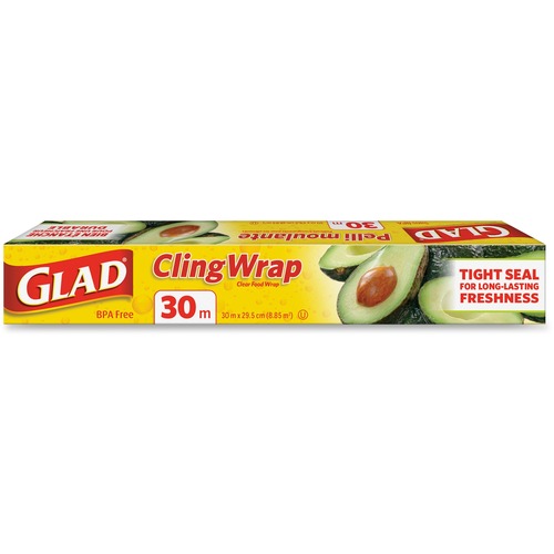 Glad Cling Wrap - 98.43 ft (30000 mm) Length - Microwave Safe, Plasticizer-free - Plastic, Polyethylene - Clear - Food Storage Bags/Wraps - CLO10637