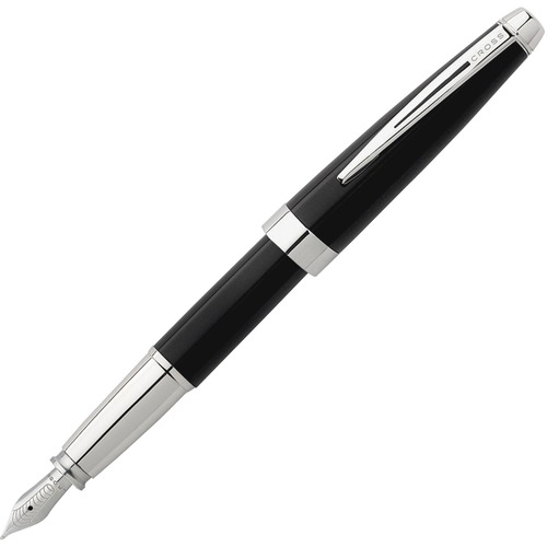 Cross Aventura Onyx Black Fountain Pen - Medium Pen Point - Black - Stainless Steel Tip - 1 Each - Fine Writing Pens & Pencils - CROAT01561MS