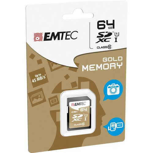 EMTEC Gold 64 GB Class 10 SDXC - 1 Pack - 1 Year Warranty - Memory Cards/Sticks - EMTECMSDM64GXC10GP