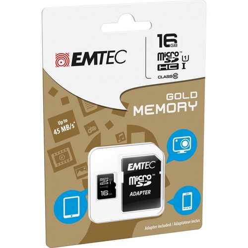 EMTEC Gold 16 GB Class 10 microSDHC - 1 Pack - 1 Year Warranty