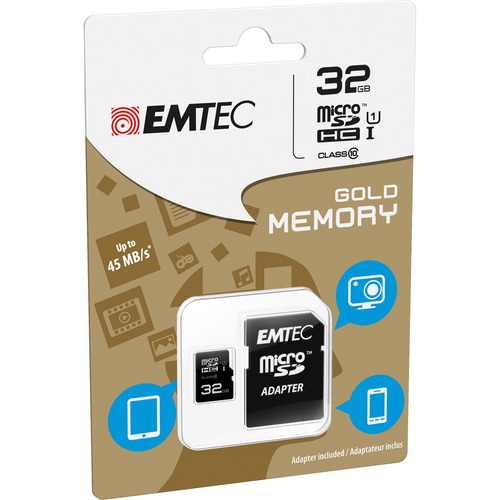 EMTEC Gold 32 GB Class 10 microSDHC - 1 Pack - 1 Year Warranty