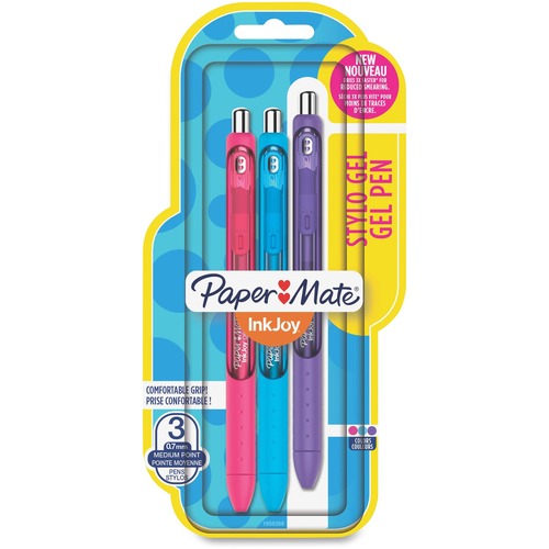 Paper Mate InkJoy Gel - Retractable - Blue, Pink, Purple, Brown Gel-based Ink - Translucent Barrel - 3 / Pack