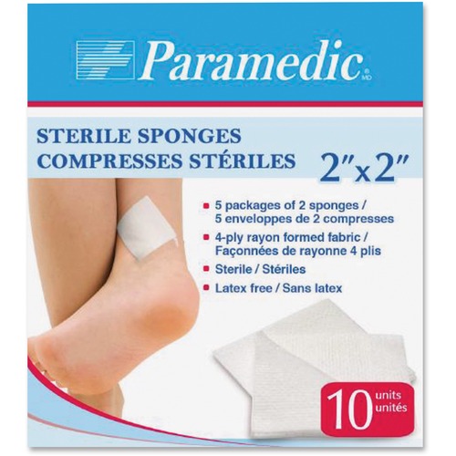 Paramedic Sterile compresses 2" X 2" - 2" (50.80 mm) x 2" (50.80 mm) - 10/Pack - Rayon - First Aid Kits & Supplies - PME9991015