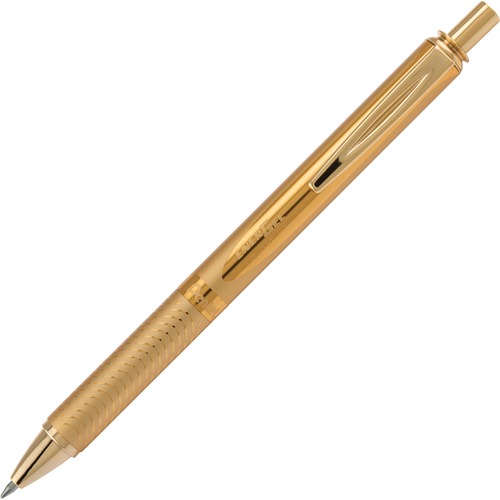 EnerGel Alloy Gel Pen - Medium Pen Point - 0.7 mm Pen Point Size - Refillable - Retractable - Black Gel-based Ink - Gold Aluminum Alloy Barrel 