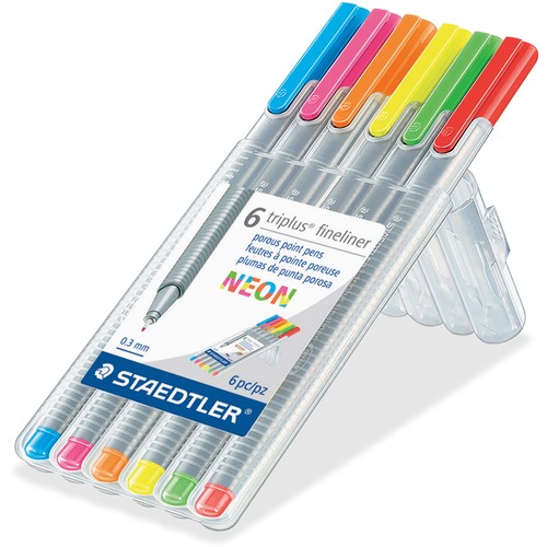 Staedtler Fineliner Porous Point Pen - Fine Pen Point - Triangular Pen Point Style - Neon Pink, Neon Blue, Neon Orange, Neon Red, Neon Yellow, Neon Green - 1 / Set