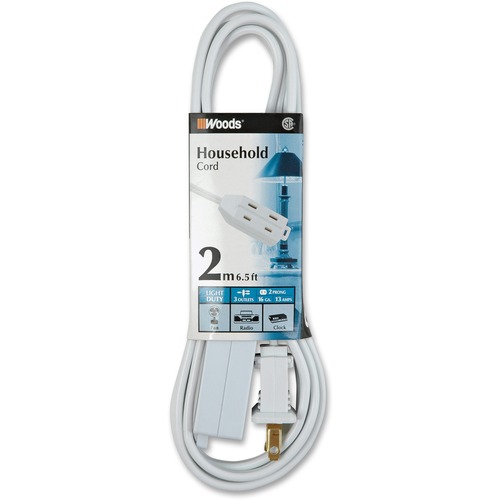 Wood Industries Extension Cord Indoor 2 Metre - For Lamp, Radio, Clock - 120 V AC / 13 A - 6.6 ft Cord Length - 1