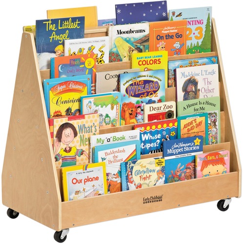 ECR4KIDS Birch Double-Sided Book Display - 30" Height x 36" Width x 19" Depth - Natural - Birch - 1 Each - Mobile Book Browsers - ELR0335