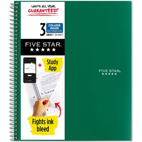 Five Star College Ruled 3 - subject Notebook - Letter - 150 Sheets - Wire Bound - College Ruled - Letter - 8 1/2" x 11" - GreenKraft Cover - 1 Each