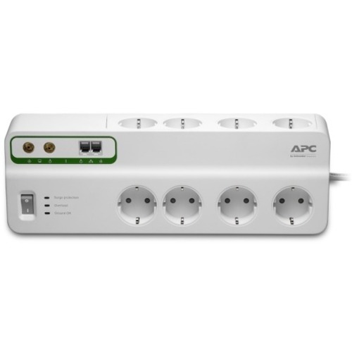APC by Schneider Electric Performance SurgeArrest 8 Outlets with Phone & Coax Protection 230V Germany - 2300 VA - 230 V AC Output - 60 kA - 9 ft - External