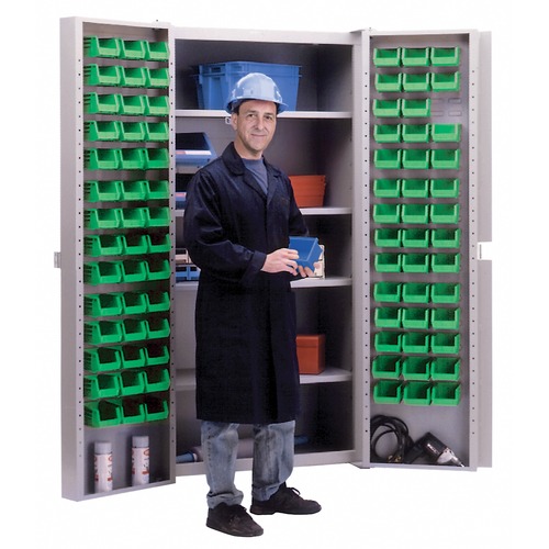 KLETON Deep Door Combination Cabinets - 38" x 24" x 72" - 4 x Shelf(ves) - Hinged Door(s) - Welded, Heavy Duty, Reinforced, Louvered Panel - Green, Gray - Powder Coated - Plastic, Steel - Assembly Required - Storage Cabinets - KLTCB693