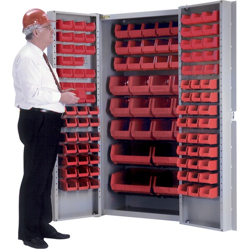 KLETON Deep Door Combination Cabinets - 38" x 24" - Hinged Door(s) - Heavy Duty, Louvered Panel, Welded - Red, Gray - Powder Coated - Steel, Plastic - Storage Cabinets - KLTCB444