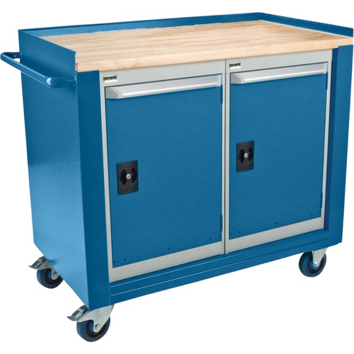 KLETON Mobile Cabinet Workbench - 544.31 kg Capacity - 4 Casters - 5" (127 mm) Caster Size - Hardwood, Steel - 42" Width x 24" Depth x 37" Height - Blue Enamel Frame - Gray, Kleton Blue