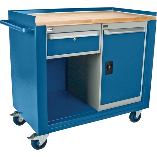 KLETON Mobile Cabinet Workbench - 1 Drawer - 544.31 kg Capacity - 4 Casters - 5" (127 mm) Caster Size - Hardwood, Steel - 42" Width x 24" Depth x 37" Height - Blue Enamel Frame - Gray, Kleton Blue