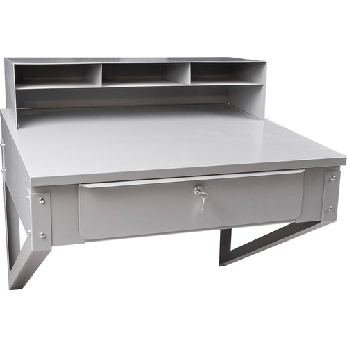 KLETON Wall-Mounted Shop Desk - 1 Drawers - 34" Table Top Width x 28" Table Top Depth - 31" Height - Assembly Required - Gray - Steel