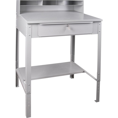KLETON Open Floor Style Shop Desk - Rectangle Top - 1 Drawers - 34" Table Top Width x 30" Table Top Depth - 53" Height - Gray - Carbon Steel