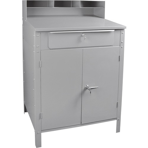 KLETON Cabinet Style Shop Desk - 1 Drawers - 4 Legs - 34" Table Top Width x 30" Table Top Depth - 53" Height - Gray - Steel