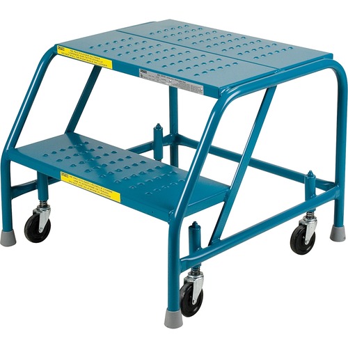 KLETON Rolling Step Ladder - 2 Step - 136.08 kg Load Capacity - 24" (609.60 mm) x 26" (660.40 mm) - Steel - Blue