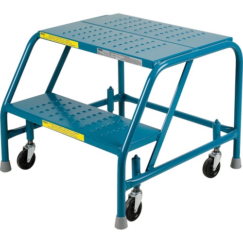 KLETON Rolling Step Ladder - 2 Step - 136.08 kg Load Capacity - 24" (609.60 mm) x 26" (660.40 mm) - Steel - Blue - Ladders & Step Stools - KLTMA612