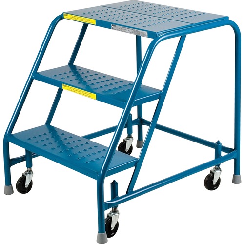 KLETON Rolling Step Ladder - 3 Step - 136.08 kg Load Capacity - 24" (609.60 mm) x 30" (762 mm) - Steel - Blue - Ladders & Step Stools - KLTMA613