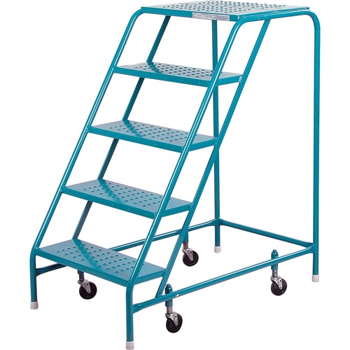 KLETON Rolling Step Ladder - 5 Step - 136.08 kg Load Capacity - 24" (609.60 mm) x 41" (1041.40 mm) - Steel - Blue - Ladders & Step Stools - KLTMA615