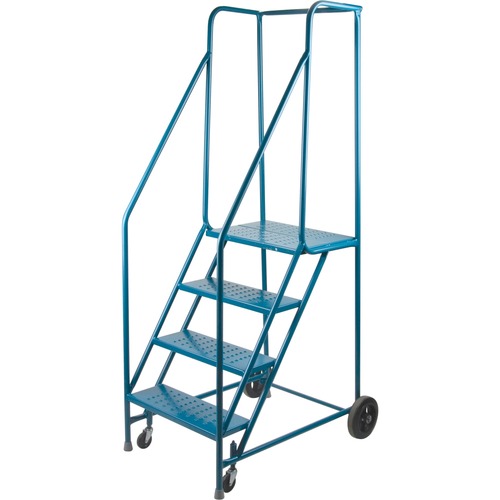 KLETON Rolling Step Ladder - 4 Step - 136.08 kg Load Capacity - 22" (558.80 mm) x 16" (406.40 mm) - Steel - Blue - Ladders & Step Stools - KLTMA614