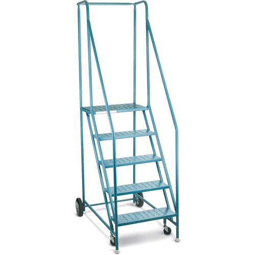 KLETON Rolling Step Ladders - 5 Step - 136.08 kg Load Capacity - 22" (558.80 mm) x 16" (406.40 mm) - Steel - Blue - Ladders & Step Stools - KLTMA616