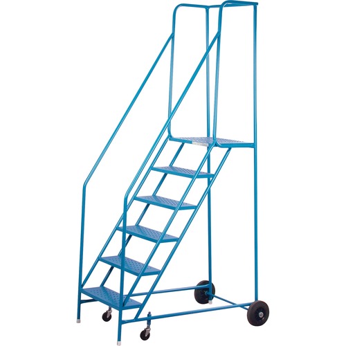 KLETON Rolling Step Ladder - 6 Step - 136.08 kg Load Capacity - Steel - Blue - Ladders & Step Stools - KLTMA617