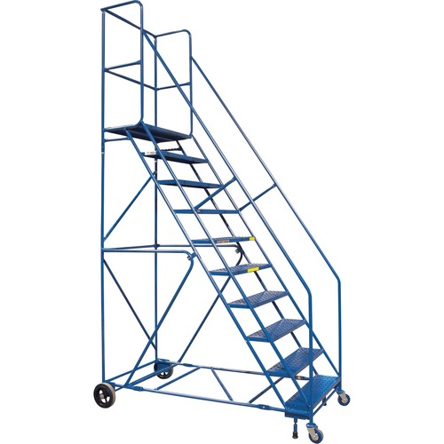 KLETON Rolling Step Ladder - 10 Step - 136.08 kg Load Capacity - Steel - Blue - Ladders & Step Stools - KLTMA623