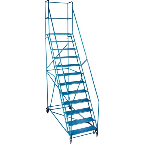 KLETON Rolling Step Ladder - 12 Step - 136.08 kg Load Capacity - Steel - Blue - Ladders & Step Stools - KLTMA624