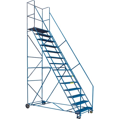 KLETON Rolling Step Ladder - 14 Step - 136.08 kg Load Capacity - Steel - Blue - Ladders & Step Stools - KLTMA625