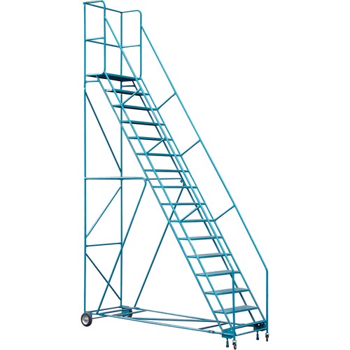 KLETON Rolling Step Ladder - 16 Step - 136.08 kg Load Capacity - Steel - Blue - Ladders & Step Stools - KLTMA626